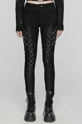 Schwarze Dreiecksnähte Netzschnalle Damen Punk Hose
